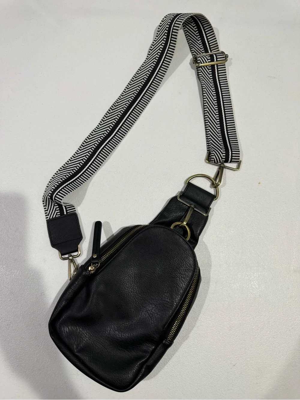 Urban Originals Black Sling Crossbody with Chevron Strap